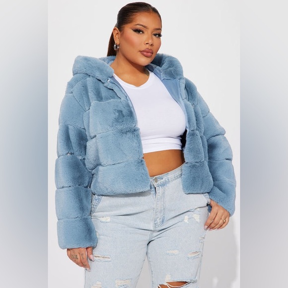 Let Me Upgrade You Faux Fur Coat - Light Blue